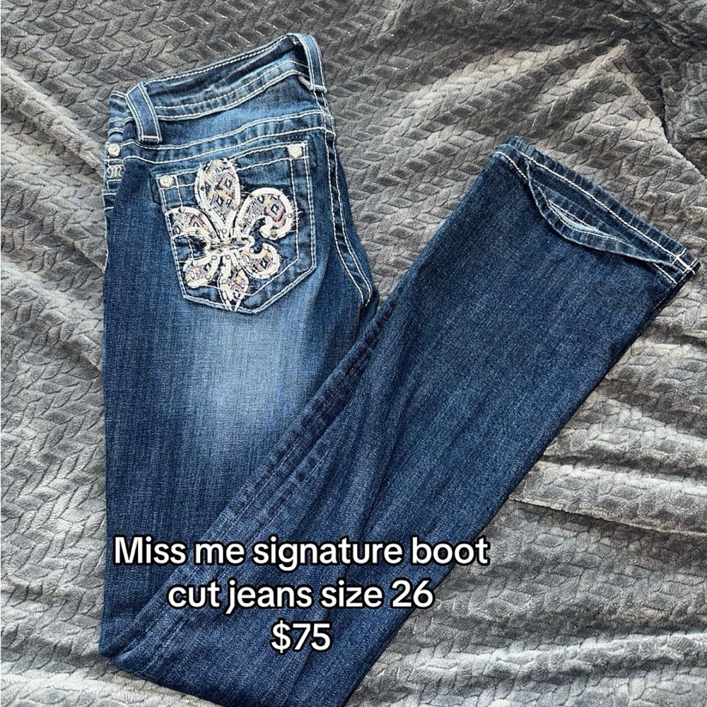 Miss Me Dark Blue Boot Cut Jeans with Embellished Pocket